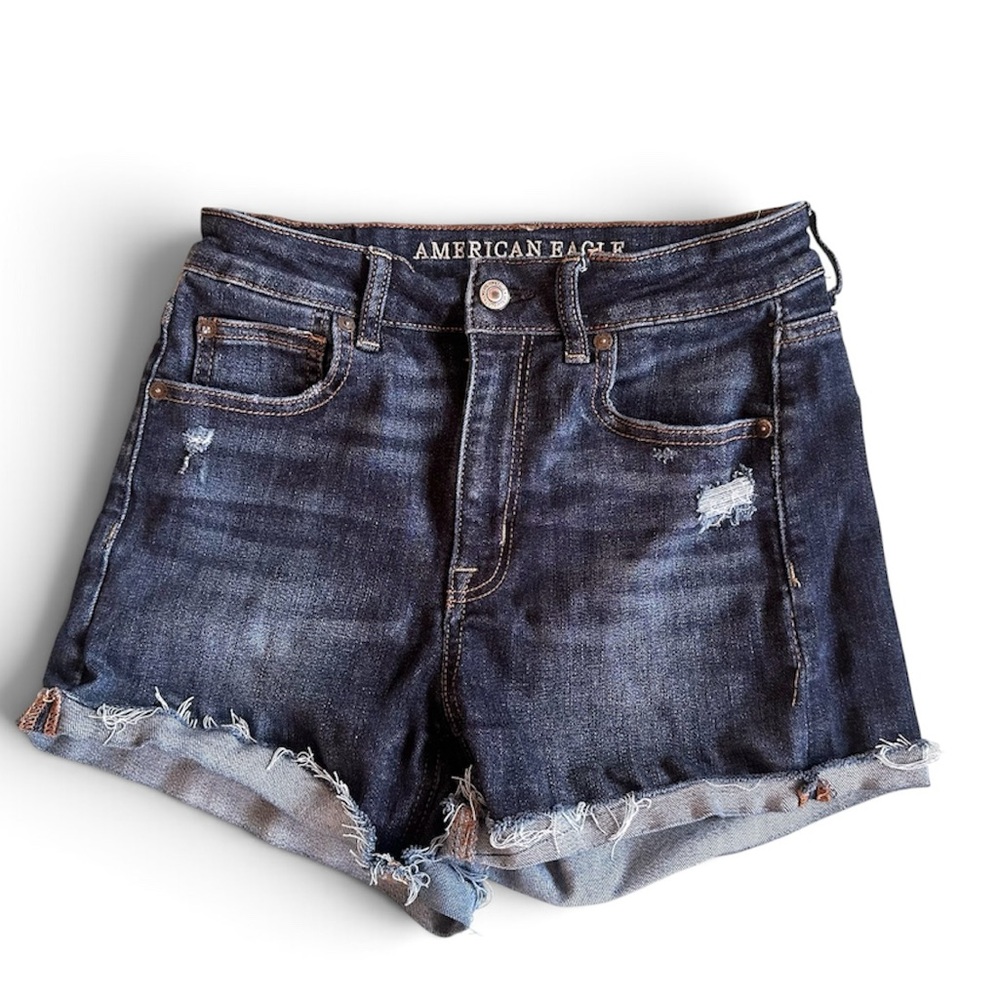 American Eagle Outfitters Dark Indigo Distressed Denim Shorts